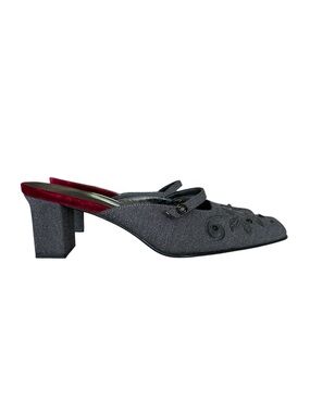Enzo Angiolini Vintage Dark Gray Mule Kitten Heels 6.5M Y2K Slip On Embellished